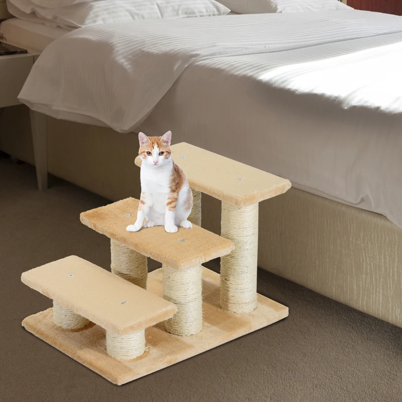 PawHut Escada para Animais 3 Degraus 34 cm de Altura Escada Dobrável para Gatos e Cães Rampa de Acesso para Cama e Sofá Creme