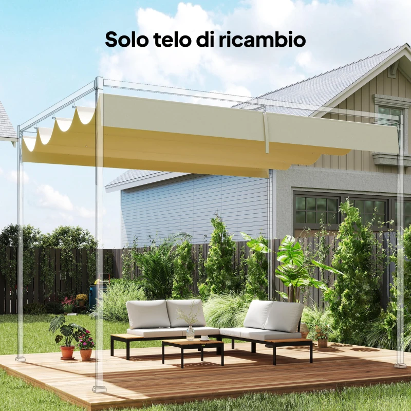 Outsunny Telo Pergola per Esterni Anti UV in Poliestere Beige con 8 Fori di Drenaggio, 392x350 cm