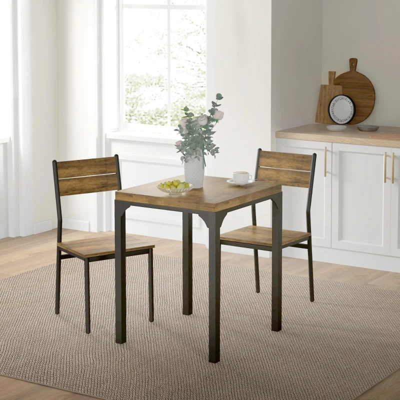HOMCOM Three-Piece Minimal and Compact Dining Set, Rustic Brown