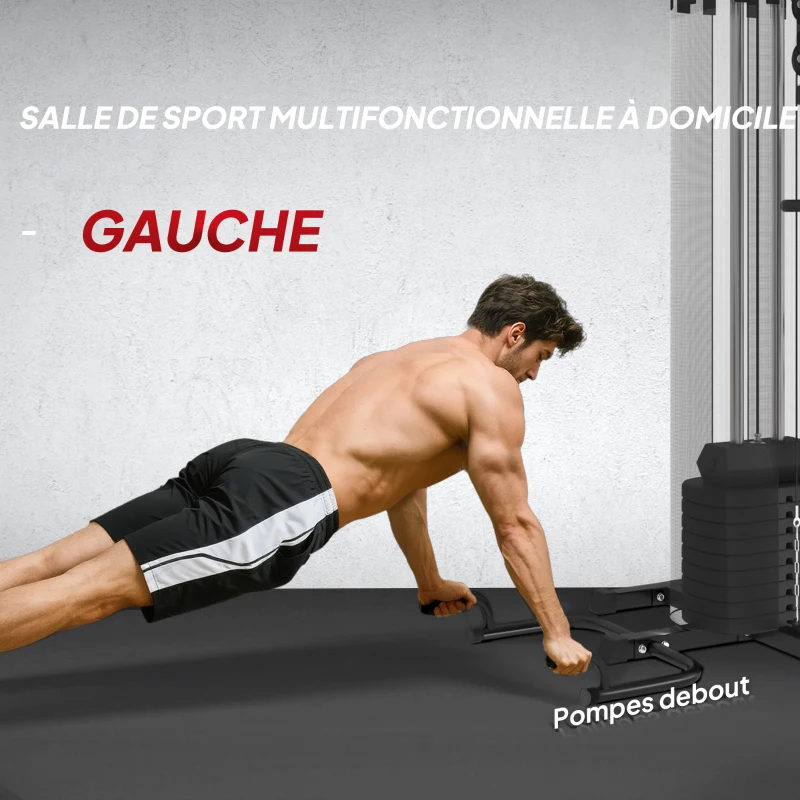 SPORTNOW Station Multi Gym avec Poids de 65 kg, Équipement de Musculation avec Banc pour Abdominaux, Noir et Rouge