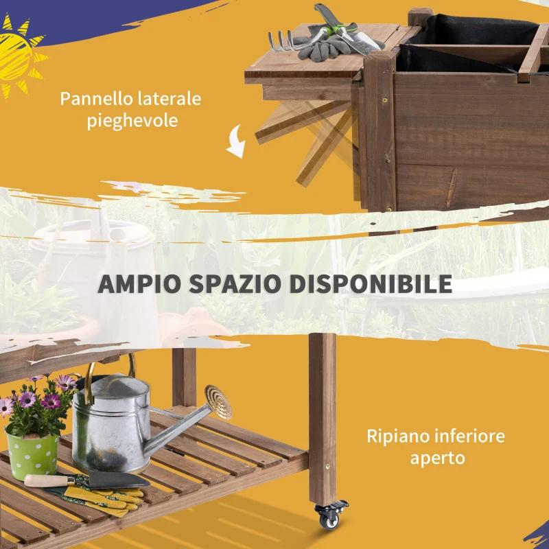 Outsunny Fioriera da Esterno a 8 Vasi con Ripiano Laterale e Mensola Inferiore, in Legno di Abete, 123x54x87 cm
