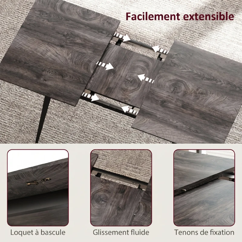 HOMCOM Table à manger pliante table extensible 120-160 cm jusqu'à 6 à 8 personnes avec pieds en acier, gris
