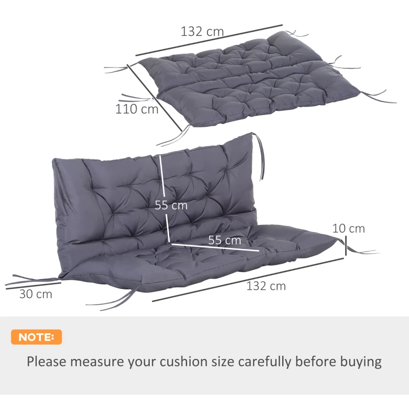 Outsunny Pernuță pentru Bancă de Grădină sau Leagăn de Grădină 132x110x10 cm cu 6 Curele de Fixare Gri Închis