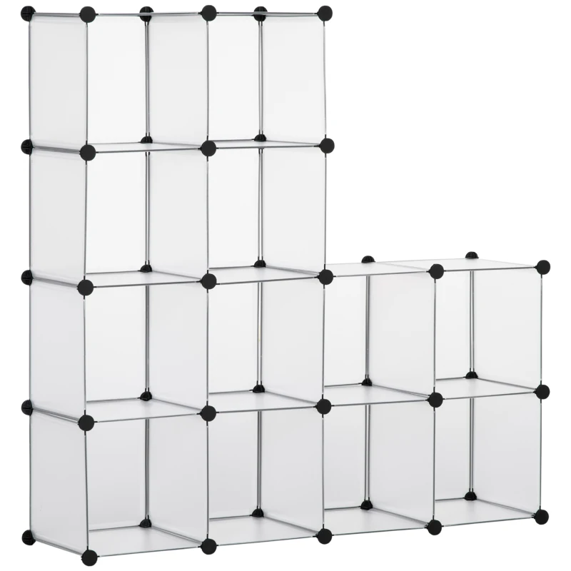 HOMCOM Armario Modular de Plástico Zapatero Organizador con 16 Cubos para Entrada Pasillo Dormitorio 125x32x125 cm Transparente