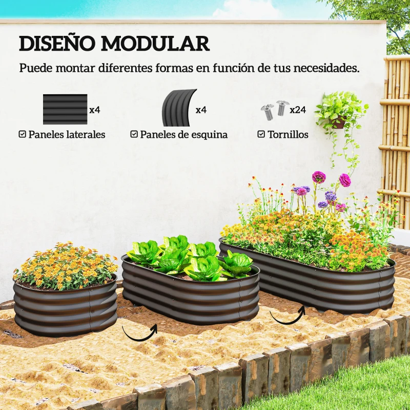 Outsunny Jardinera Exterior Grande de Acero Galvanizado con Base Abierta Bordes de Seguridad Fácil Montaje 150x62x30 cm Gris