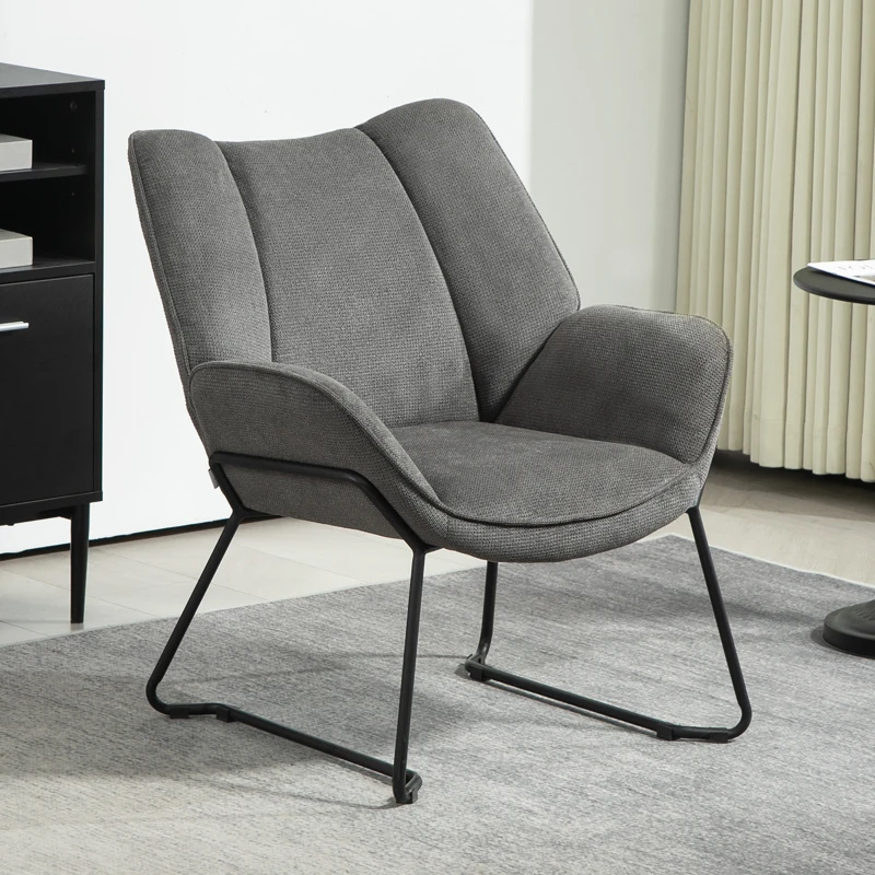HOMCOM Poltrona d'Arredo con Braccioli Inclinati, in Tessuto Effetto Lino e Acciaio, 71.5x67x79 cm, Grigio