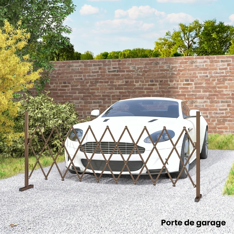Outsunny Barrière Extensible rétractable barrière de sécurité 250L x 31l x 104H cm alu métal Chocolat