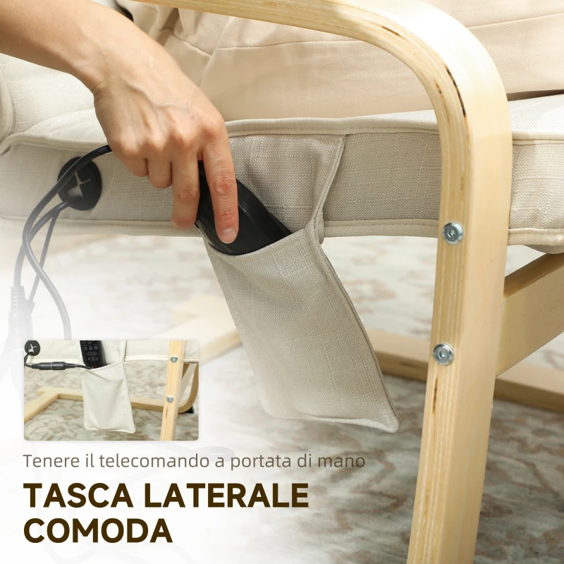 HOMCOM Poltrona Relax Riscaldante e Massaggiante con Poggiapiedi Regolabile e Telecomando, 67x95x101 cm, Crema