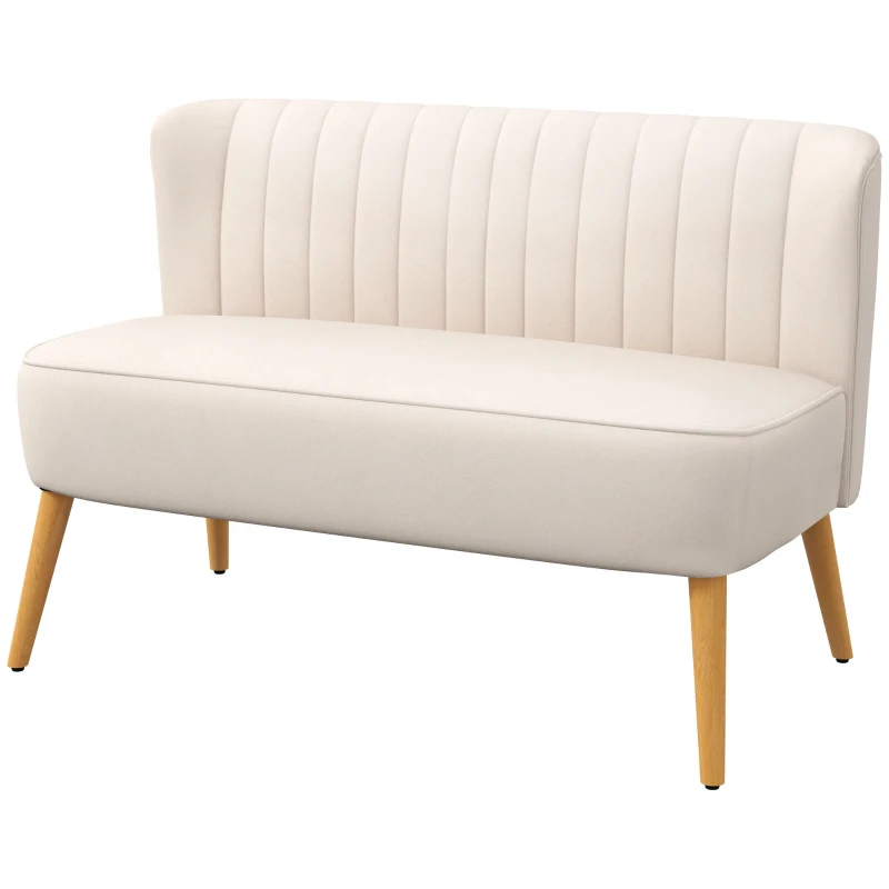 HOMCOM Sofa Retrodesign 2-Sitzer-Sofa, Holzbeine, 117 cm x 56,5 cm x 77 cm, Cremeweiß