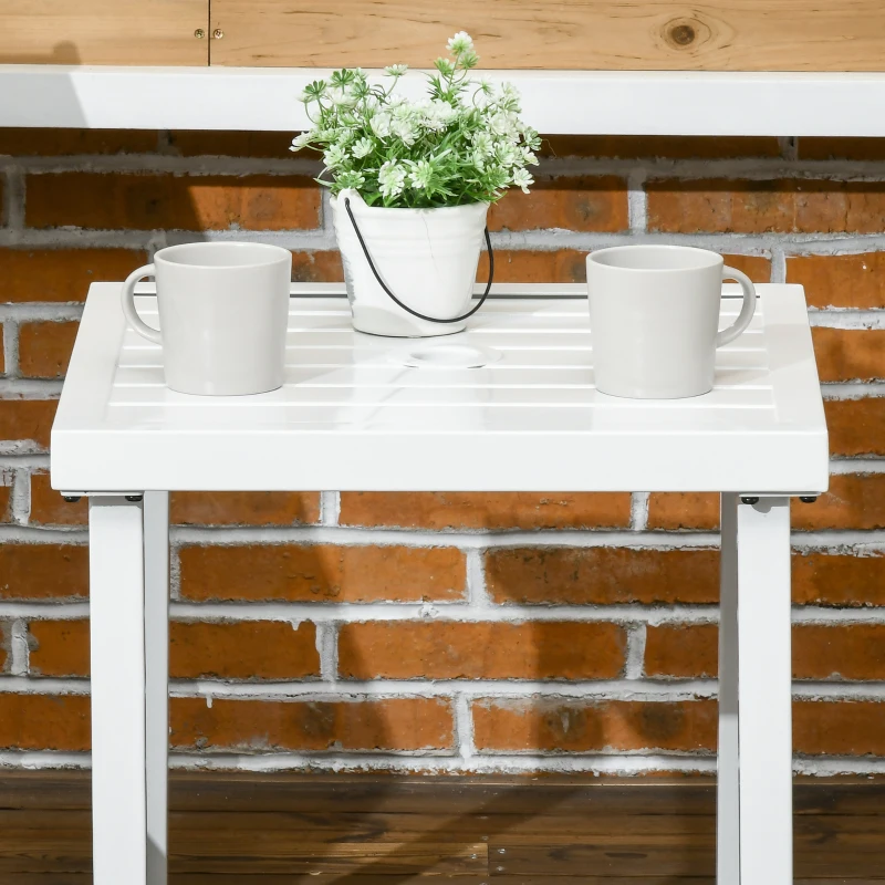 Outsunny Garden Side Table End Table Patio Coffee Table with Umbrella Hole, Steel Frame for Balcony, White
