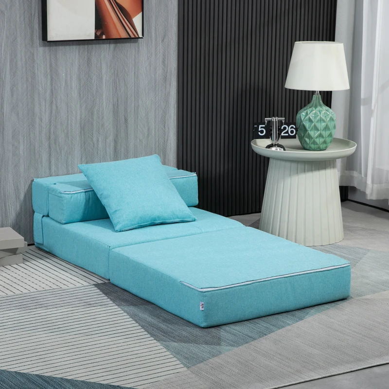 HOMCOM Schlafsessel Relaxsessel Gästebett. abnehmbarer Bezug, 70 cm x 70 cm x 61 cm, Hellblau