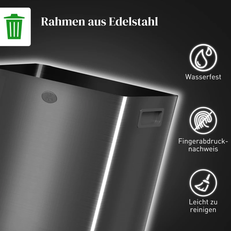 HOMCOM 2 x 20 L Doppelmülleimer, Pedalöffnung, leicht zu reinigen, Edelstahl, Kunststoff, Schwarz