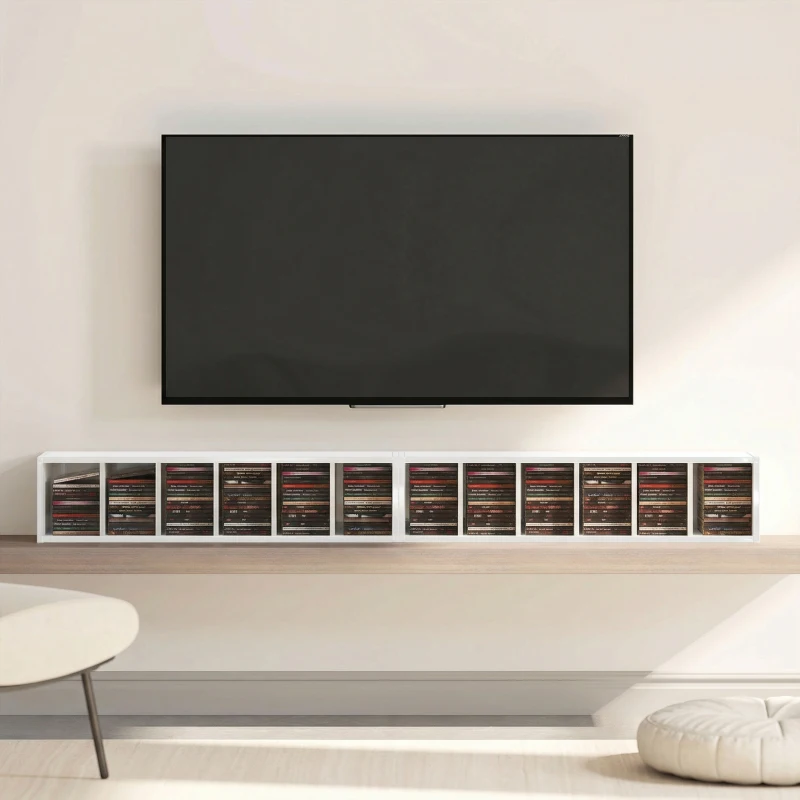 HOMCOM Set of 2 CD Media Display Shelf Unit Tower Rack with Adjustable Shelves, High Gloss White