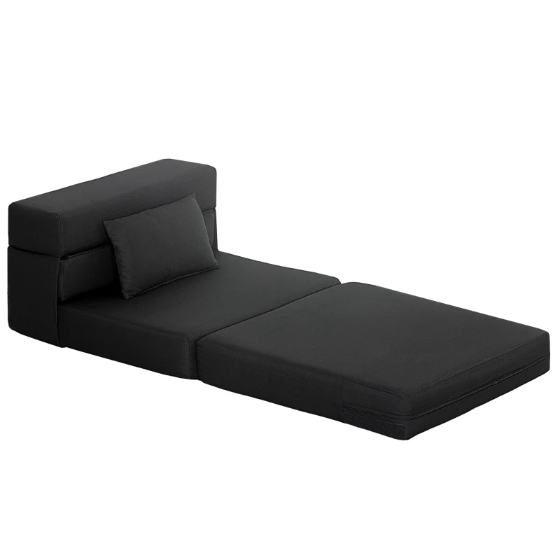 HOMCOM Poltrona Conversível 1 Lugar Poltrona Cama Dobrável Almofada Incluída para Convidados Sala Espaço Pequeno Carga 120 kg Preto