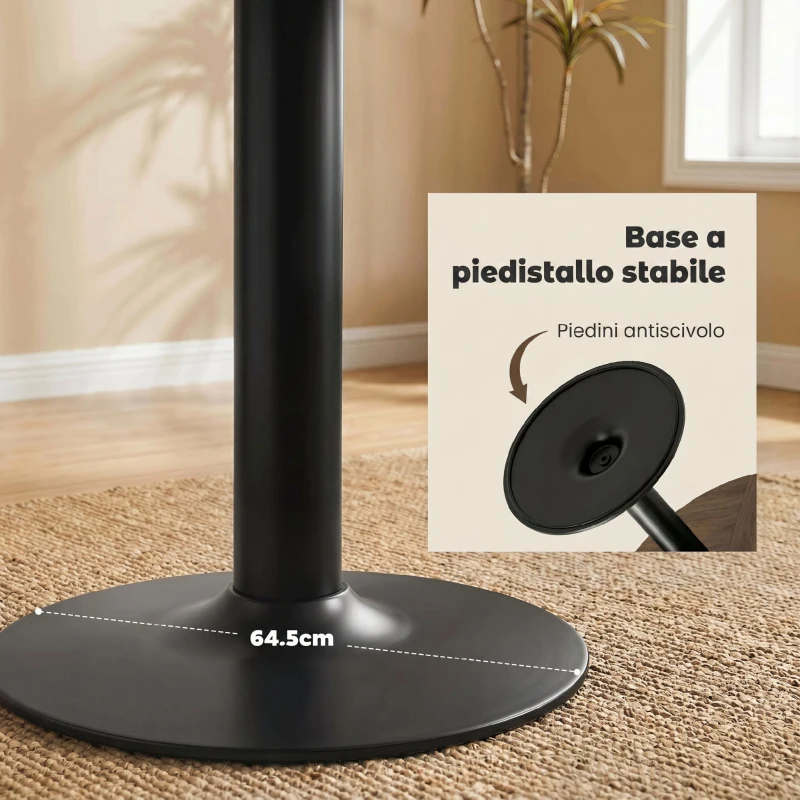 HOMCOM Tavolo da Pranzo Rotondo per 6 Persone, Ø110x78 cm con Base in Acciaio, Marrone Effetto Legno