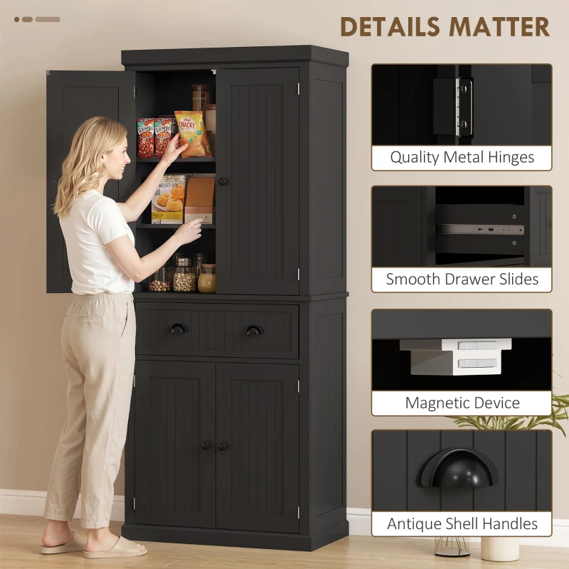 HOMCOM Kitchen Storage Cabinet with Drawer and Adjustable Shelves - Black