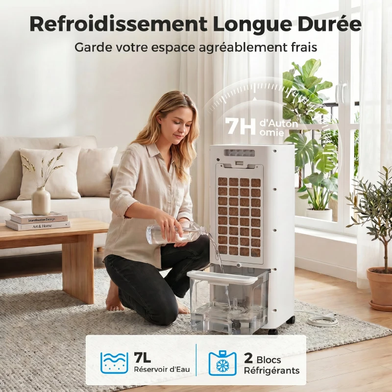 HOMCOM Refroidisseur d'air portable 3 en 1 refroidisseur humidificateur et ventilateur, 3 vitesses 3 modes, blanc