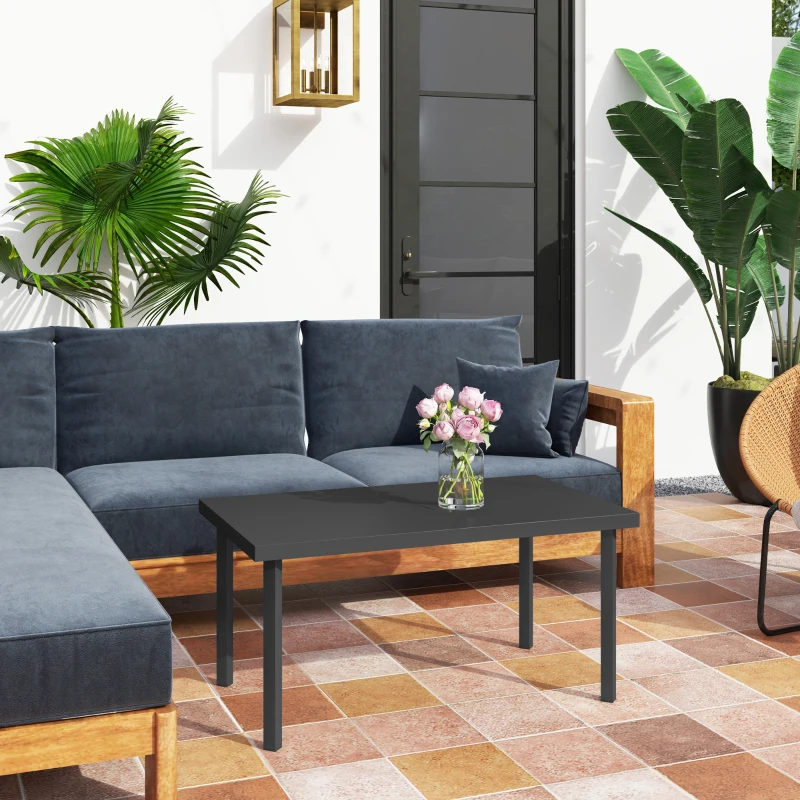 Outsunny Table basse de jardin rectangulaire table d'appoint avec effet grain de bois cadre en métal 95 x 55 x 46 cm noir