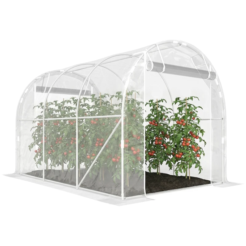 Outsunny Seră tip tunel 2x3x2 m cu uși rulabile, cadru din oțel și acoperire din PE anti-UV, transparentă