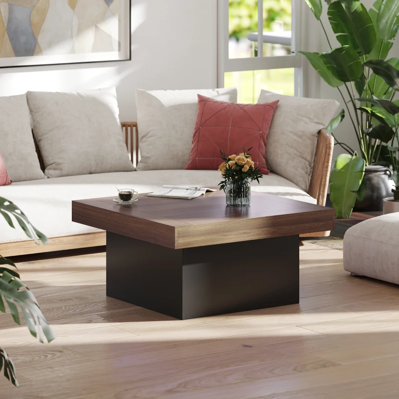 HOMCOM Table basse carrée avec éclairage LED 16 couleurs, table de salon moderne, 90 x 90 x 45 cm, noyer