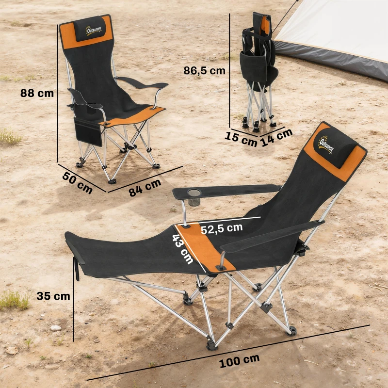 Outsunny 2er Set Campingstuhl faltbar Angelstuhl mit abnehmbar Fußstütze Getränkehalter belastbar 120 kg Orange