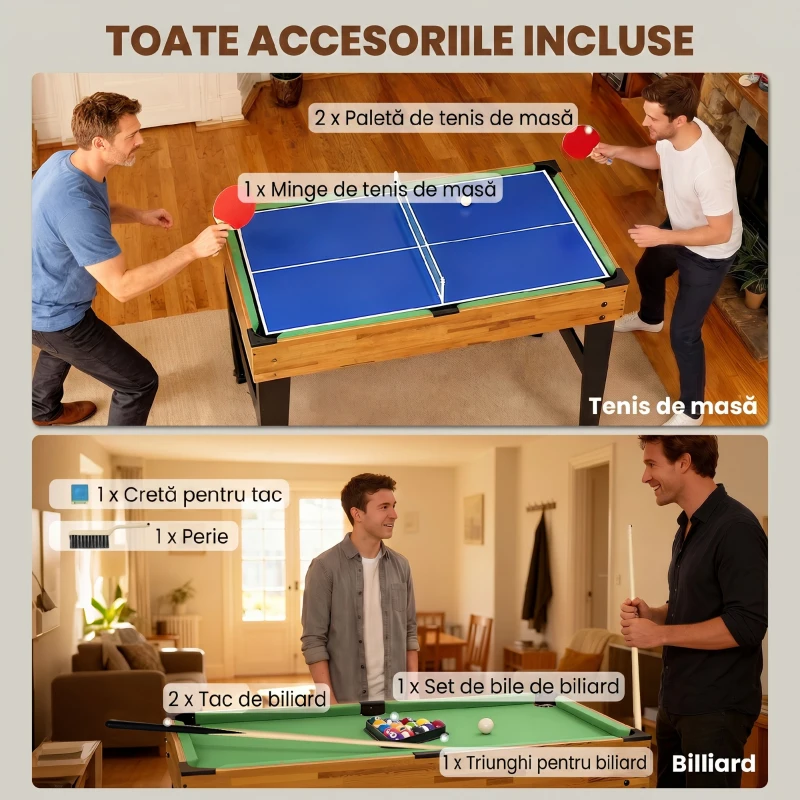 SPORTNOW Masă de Joc 13 în 1 cu Fotbal de Masă, Ping Pong, Air Hockey, Biliard, Șah și Alte Jocuri, Nuc