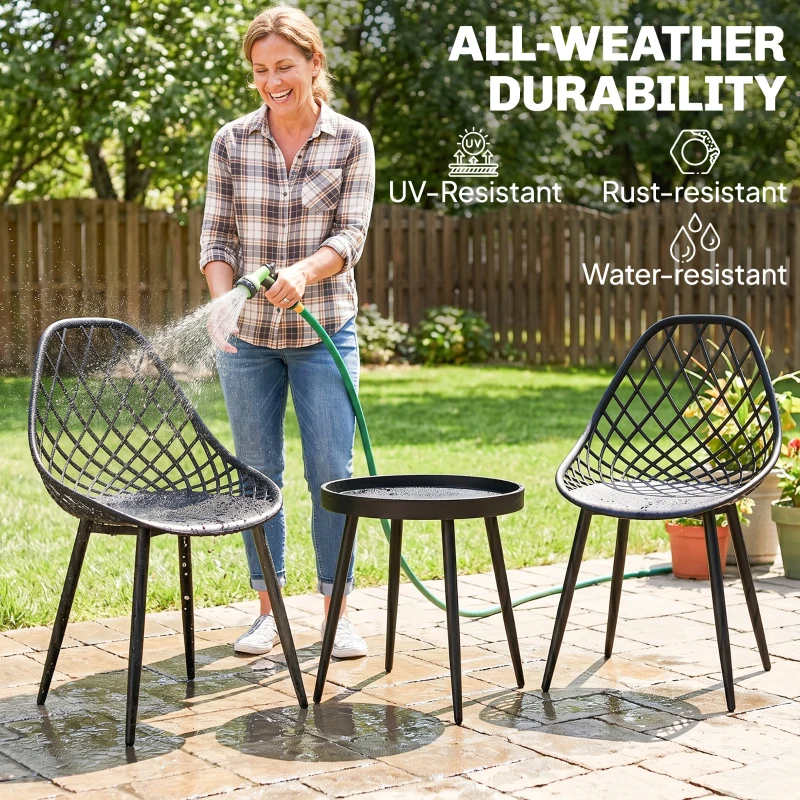Outsunny 3-Piece Outdoor Bistro Set with 2 Chairs and Round Table for Garden, Balcony, Porch, Black