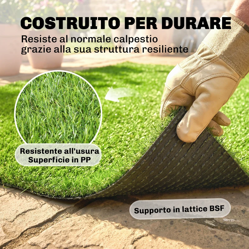 Outsunny Prato Artificiale 1m x 4m, Tappeto Sintetico con Altezza 10mm, Drenante, Verde