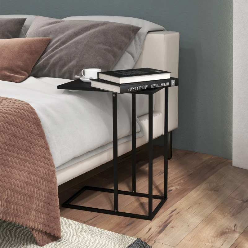 HOMCOM Tavolino da Salotto Alto e Industriale a forma di C in Acciaio, 46x26x60 cm, Nero