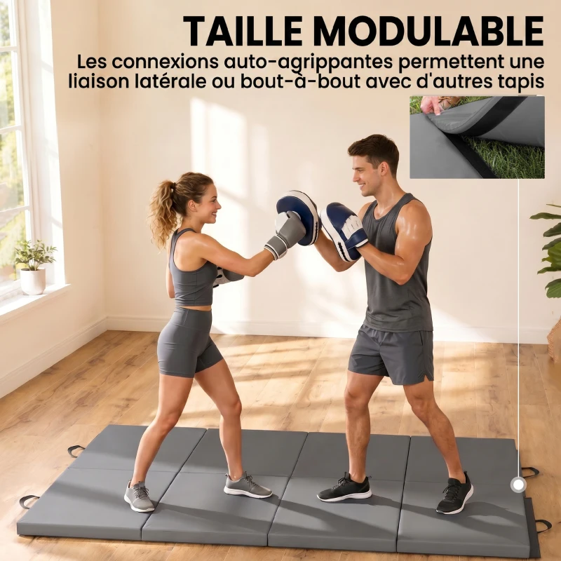 HOMCOM Trainingsmatte, Faltbare Fitnessmatte Sportmatte mit Griffen Gymnastikmatte Grau, 180 x 80 x 5 cm