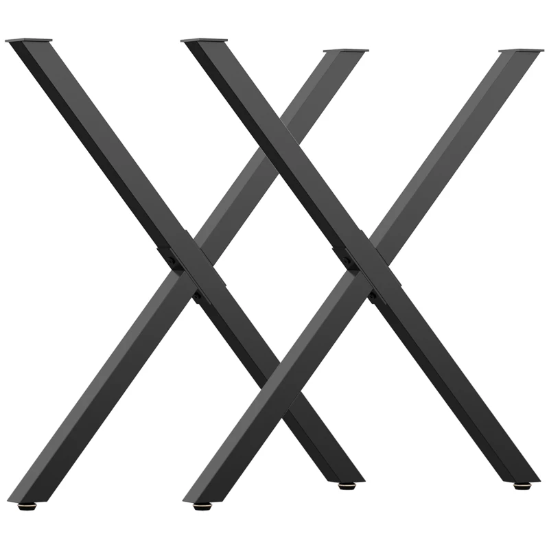 HOMCOM Jogo de 2 Pés de Mesa em Forma de Cruz 70x72 cm Design Industrial para Mesa de Centro Mesa de Cabeceira Preto