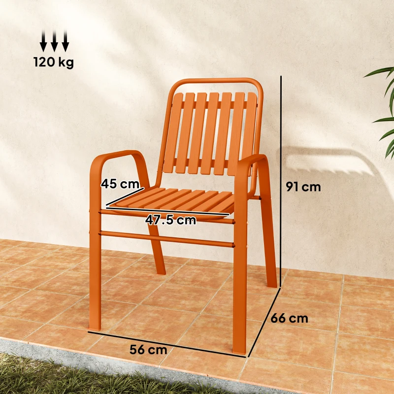 Outsunny Set de 4 Scaune de Grădină Stivuibile cu Spătar Înalt și Brațe, 56x66x91 cm, Maro Închis
