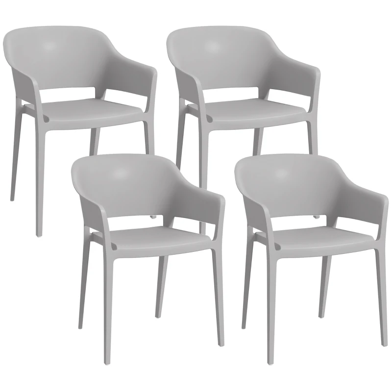 Outsunny Set 4 Scaune Gradina PP Exterior – Spatar inalt & Cotiera, Stivuibile