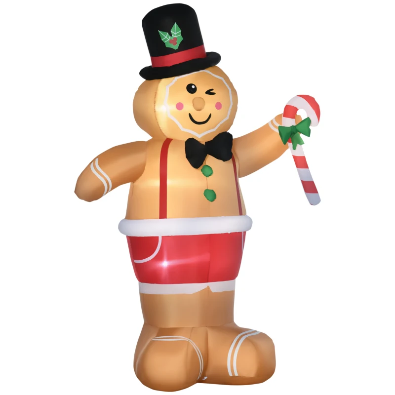 Outsunny Aufblasbare Weihnachtsfiguren Aufblasbarer Lebkuchenmann, 2 m, inkl. Gebläse, Mehrfarbig