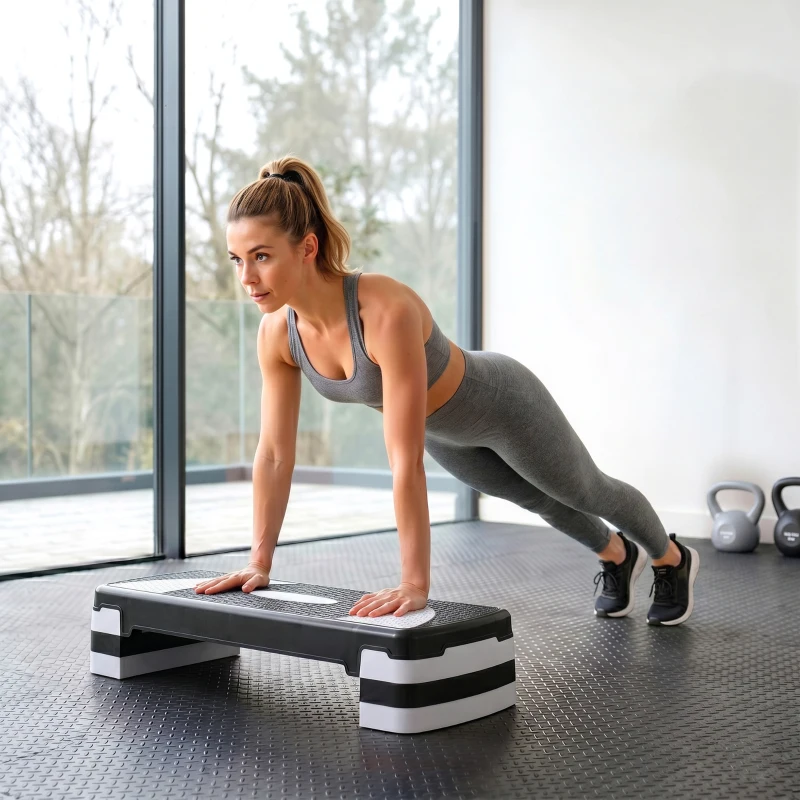 HOMCOM Aerobic-Stepper 3-stufig höhenverstellbar 80 x 31 x 20 cm Schwarz+Grau