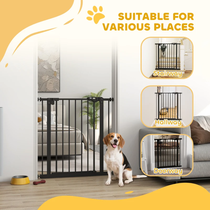 PawHut Barreira de Segurança para Cães Barreira de Proteção Barreira de Segurança para Animais de Estimação Metal Plástico 74-80 cm Preto