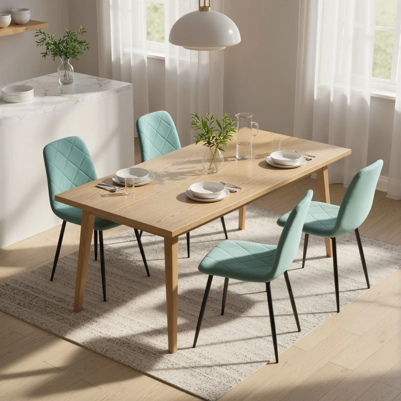 HOMCOM Lot de 4 chaises de salle à manger rembourrées avec dossier haut, pieds en acier et tissu effet velours, vert