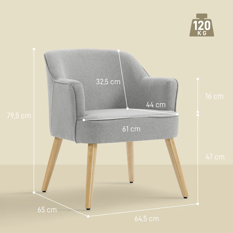 HOMCOM Butaca de Salón Moderna Sillón Tapizado en Lino Sintético Patas de Madera para Dormitorio Oficina 64,5x65x79,5 cm Crema