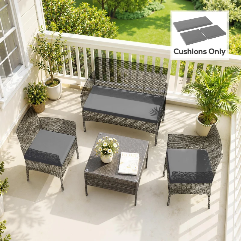 Outsunny Outdoor Seat Cushion Pads for Rattan Furniture, 3 PCs Garden Furniture Cushions, Dark Grey
