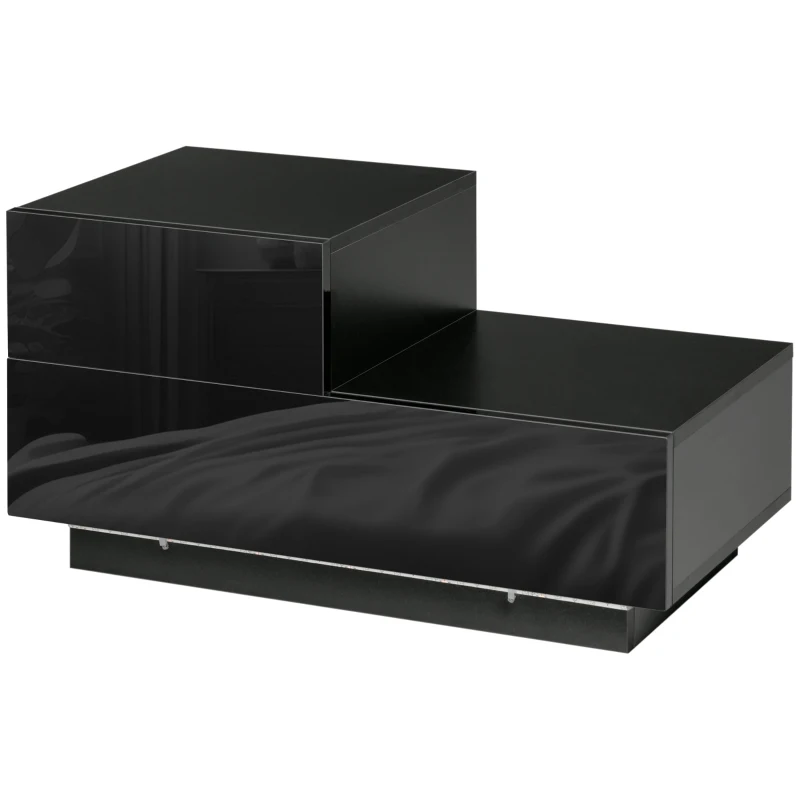 HOMCOM High Gloss Front Bedside Table with Drawers Nightstand with RGB LED Light and Remote for Bedroom Living Room Black