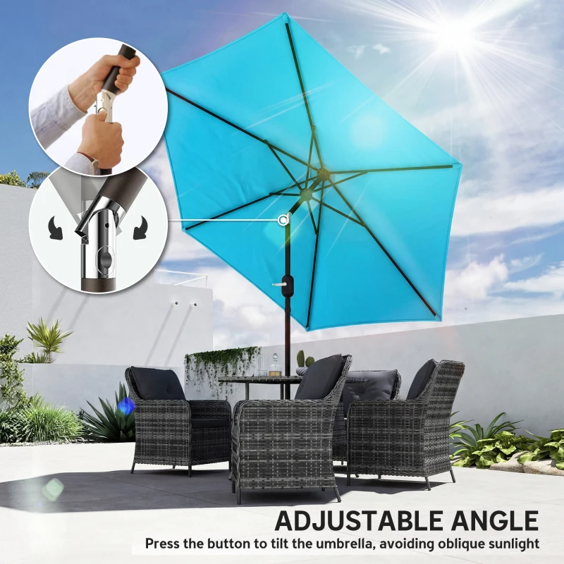 Outsunny 2.6 m Garden Parasol Umbrella with Aluminium Pole, Outdoor Patio Umbrella with Tilt and Crank, Vent, Blue
