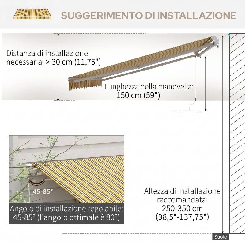Outsunny Tenda da Sole per Esterno Avvolgibile a Bracci con Apertura a Manovella, 350x250 cm, Giallo