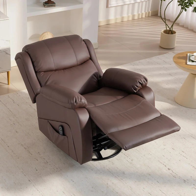 HOMCOM Poltrona Relax Reclinabile con 8 Punti Massaggianti, Riscaldanti e Poggiapiedi, 87x97X100 cm, Marrone
