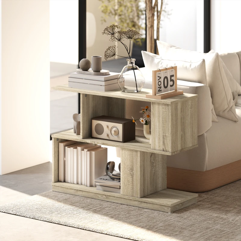 HOMCOM Măsuță de Cafea Modernă în Formă de S cu 3 Rafturi pentru Living și Salon, 90x30x61 cm, Lemn