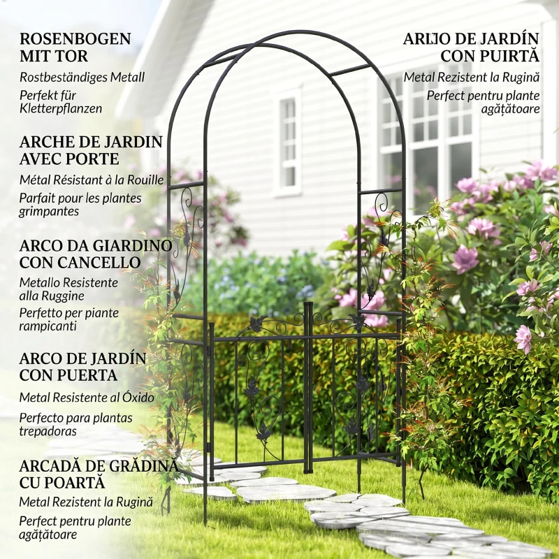 Outsunny Arc de Grădină cu Poartă, Spalier pentru Plante Cățărătoare din Metal, 2,2x1 m, Negru