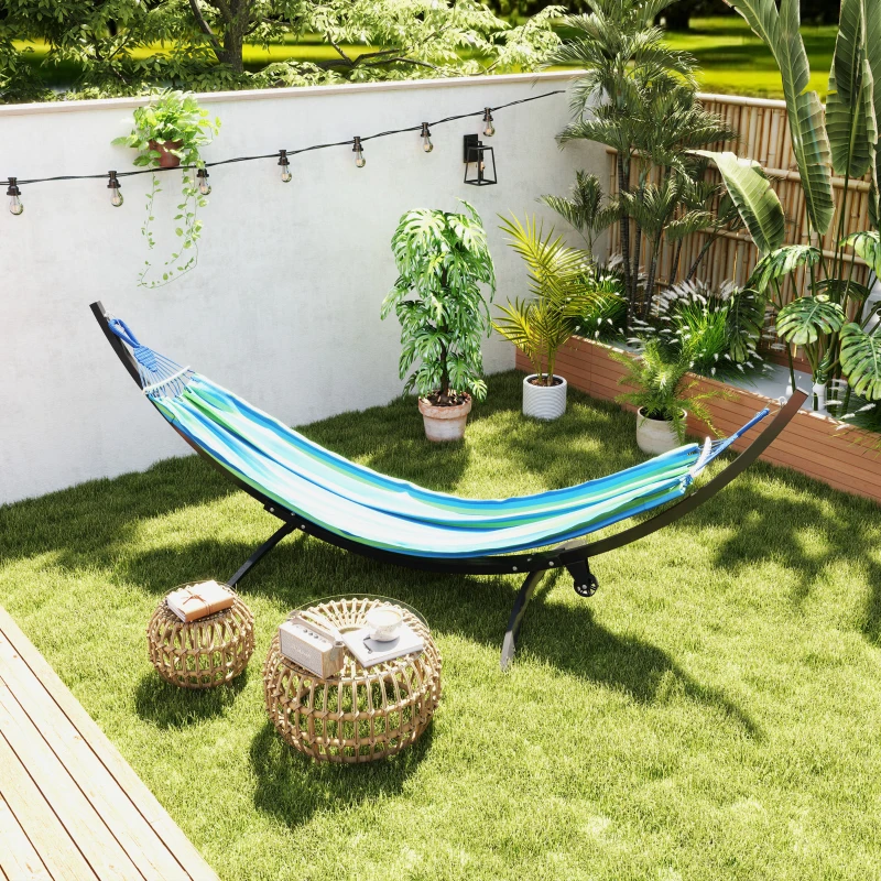 Outsunny Support de hamac en métal avec roues, pied de hamac charge maximale 150 kg avec chaînes crochets 337 x 118 x 118 cm noir