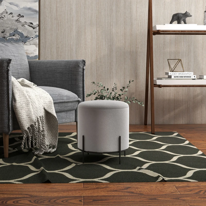 HOMCOM Pufe Otomano Banco Apoio para os Pés em Veludo com Pés em Aço para Sala Quarto Ø35x38 cm Cinza Claro