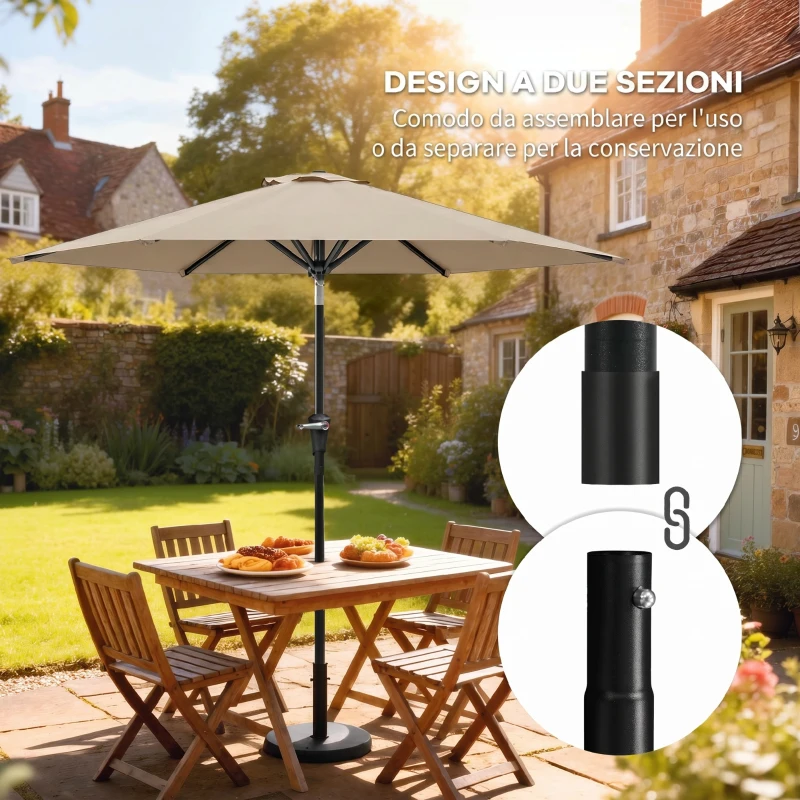 Outsunny Ombrellone da Giardino Inclinabile 2.3x2m con Apertura a Manovella e 6 Stecche, Cachi