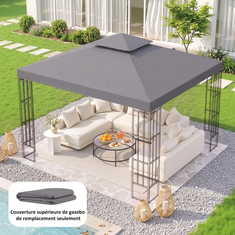 Outsunny Toit de Remplacement pour pavillon de Jardin Toile de Rechange pour pavillon tonnelle Tente 3 x 3 m Gris