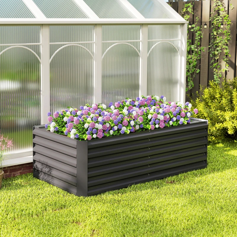 Outsunny Hochbeet Metall 180 x 90 x 57,5 cm Tief Gartenbeet mit Offenem Boden Stützstange Dunkelgrau